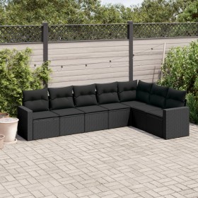 7-teiliges Garten-Essset und schwarze Kissen aus synthetischem Rattan von , Modulare Sofas für den Außenbereich - Ref: Foro24...