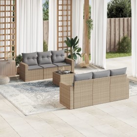 7-teiliges Gartensofa-Set und beige synthetische Rattankissen von , Modulare Sofas für den Außenbereich - Ref: Foro24-3251046...