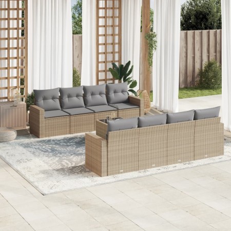 Set de sofás de jardín 9 pzas con cojines ratán sintético beige de , Sofás modulares de exterior - Ref: Foro24-3251086, Preci...