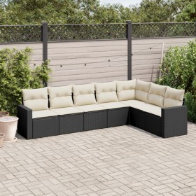 7-teiliges Garten-Essset und schwarze Kissen aus synthetischem Rattan von , Gartensets - Ref: Foro24-3219036, Preis: 433,87 €...