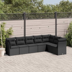 7-teiliges Garten-Essset und schwarze Kissen aus synthetischem Rattan von , Gartensets - Ref: Foro24-3217735, Preis: 427,59 €...