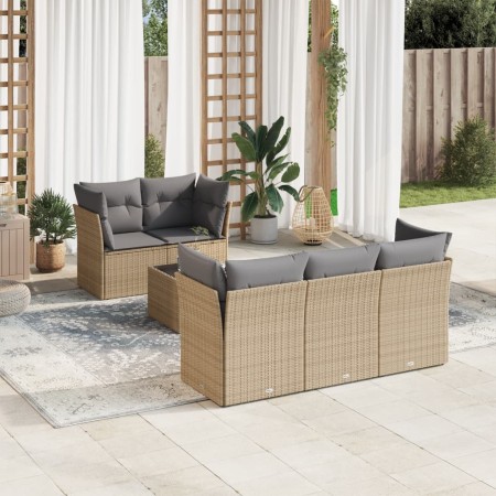 Gartensofa-Set mit Kissen, 6-teilig, beiges synthetisches Rattan von , Gartensets - Ref: Foro24-3249088, Preis: 422,25 €, Rab...