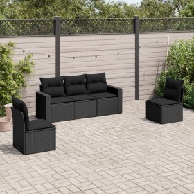 5-teiliges Gartenmöbel-Set und schwarze synthetische Rattankissen von , Modulare Sofas für den Außenbereich - Ref: Foro24-325...