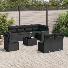 8-teiliges Gartensofa-Set und schwarze synthetische Rattankissen von , Modulare Sofas für den Außenbereich - Ref: Foro24-3251...