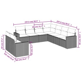 9-teiliges Gartensofa-Set mit beigen synthetischen Rattankissen von , Modulare Sofas für den Außenbereich - Ref: Foro24-32514...