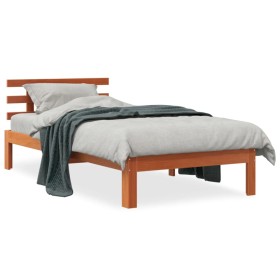 Bed frame with wax brown pine wood headboard 90x190 cm by , Beds and slatted bases - Ref: Foro24-844267, Price: 81,99 €, Disc...