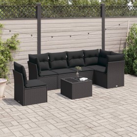 7-teiliges Garten-Essset und schwarze Kissen aus synthetischem Rattan von , Gartensets - Ref: Foro24-3249544, Preis: 472,13 €...