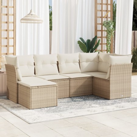 Gartensofa-Set mit Kissen, 6-teilig, beiges synthetisches Rattan von , Gartensets - Ref: Foro24-3217948, Preis: 485,99 €, Rab...