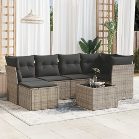 7-piece garden sofa set with gray PE rattan cushions by , Garden sets - Ref: Foro24-3217960, Price: 440,09 €, Discount: %