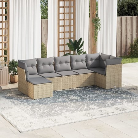 7-teiliges Gartensofa-Set und beige synthetische Rattankissen von , Gartensets - Ref: Foro24-3217969, Preis: 460,53 €, Rabatt: %