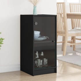 Armario auxiliar con puertas de vidrio negro 35x37x75,5 cm de , Aparadores - Ref: Foro24-836400, Precio: 55,96 €, Descuento: %