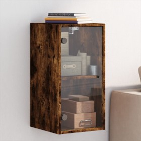 Wall cabinet with smoked oak glass doors 35x37x68.5 cm by , Lockers and storage cabinets - Ref: Foro24-836480, Price: 45,87 €...