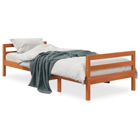 Wax brown solid pine wood bed frame 90x190 cm by , Beds and slatted bases - Ref: Foro24-844487, Price: 117,99 €, Discount: %