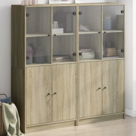 Shelving unit with Sonoma oak wood doors 136x37x142 cm by , Bookcases and shelves - Ref: Foro24-3206526, Price: 275,99 €, Dis...