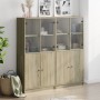 Shelving unit with Sonoma oak wood doors 136x37x142 cm by , Bookcases and shelves - Ref: Foro24-3206526, Price: 264,40 €, Dis...