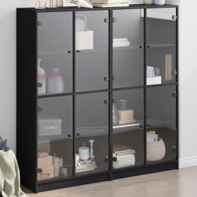 Black engineered wood shelving unit with doors 136x37x142 cm by , Bookcases and shelves - Ref: Foro24-3206518, Price: 259,44 ...