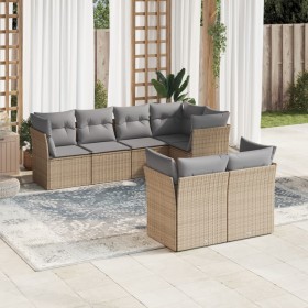 7-teiliges Gartensofa-Set und beigefarbene synthetische Rattankissen von , Gartensets - Ref: Foro24-3217899, Preis: 468,60 €,...