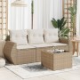 Gartensofa-Set mit Kissen, 4-teilig, beiges synthetisches Rattan von , Gartensets - Ref: Foro24-3221067, Preis: 380,02 €, Rab...