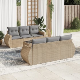 7-teiliges Gartensofa-Set und beigefarbene synthetische Rattankissen von , Gartensets - Ref: Foro24-3221108, Preis: 546,99 €,...