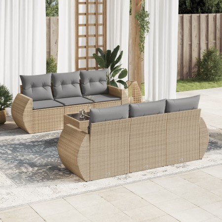 Set sofás de jardín 7 piezas y cojines ratán sintético beige de , Conjuntos de jardín - Ref: Foro24-3221108, Precio: 549,32 €...