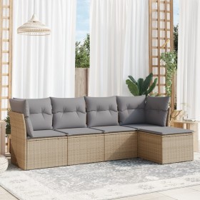 Gartensofa-Set mit Kissen, 5-teilig, beiges synthetisches Rattan von , Gartensets - Ref: Foro24-3249398, Preis: 361,49 €, Rab...