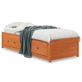 Wax brown solid pine wood sofa bed 90x190 cm by , Beds and slatted bases - Ref: Foro24-844479, Price: 220,99 €, Discount: %