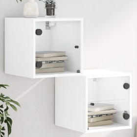 Mesitas de noche con puertas de vidrio 2 uds blanco 35x37x35 cm de , Mesitas de noche - Ref: Foro24-836463, Precio: 57,77 €, ...