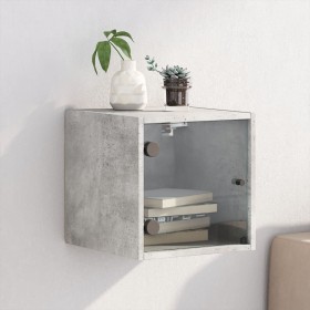 Mesita de noche con puerta de vidrio gris hormigón 35x37x35 cm de , Mesitas de noche - Ref: Foro24-836468, Precio: 39,99 €, D...