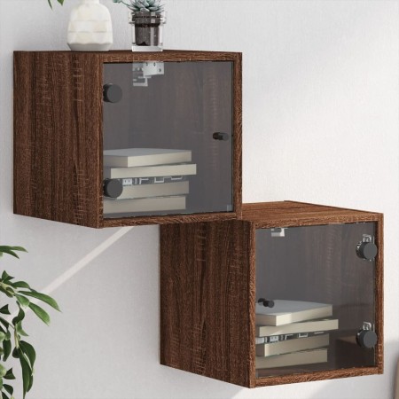 Nightstands with glass doors 2 units brown oak 35x37x35 cm by , Nightstands - Ref: Foro24-836475, Price: 64,61 €, Discount: %