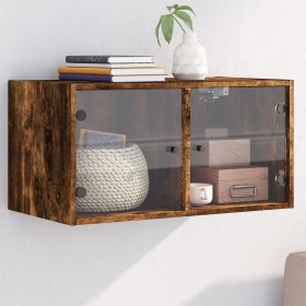 Wall cabinet with smoked oak glass doors 68.5x37x35 cm by , Lockers and storage cabinets - Ref: Foro24-836505, Price: 54,99 €...