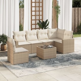 7-teiliges Gartensofa-Set und beigefarbene synthetische Rattankissen von , Gartensets - Ref: Foro24-3219028, Preis: 531,02 €,...