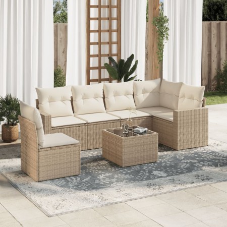 7-teiliges Gartensofa-Set und beigefarbene synthetische Rattankissen von , Gartensets - Ref: Foro24-3219028, Preis: 528,65 €,...