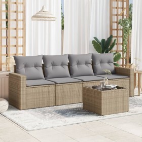 Garden sofa set with cushions 5 pieces beige synthetic rattan by , Modular outdoor sofas - Ref: Foro24-3251026, Price: 364,99...