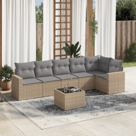 7-teiliges Gartensofa-Set und beigefarbene synthetische Rattankissen von , Modulare Sofas für den Außenbereich - Ref: Foro24-...