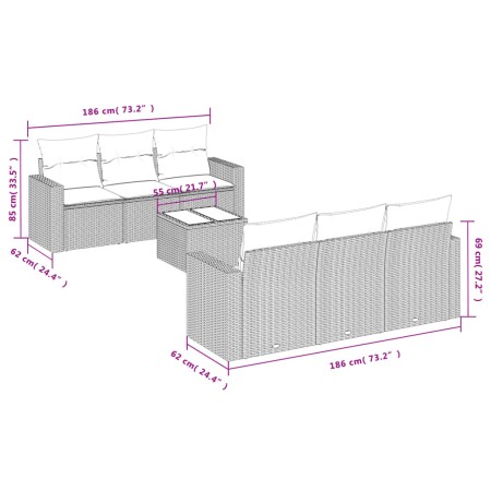 7-teiliges Gartensofa-Set mit grauen PE-Rattan-Kissen von , Modulare Sofas für den Außenbereich - Ref: Foro24-3251047, Preis:...