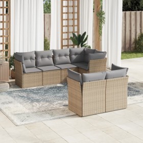 Set of 7-piece garden sofas and beige synthetic rattan cushions by , Garden sets - Ref: Foro24-3249738, Price: 536,30 €, Disc...