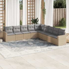 9-teiliges Gartensofa-Set mit beigen synthetischen Rattankissen von , Modulare Sofas für den Außenbereich - Ref: Foro24-32514...