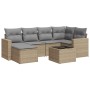 7-teiliges Gartensofa-Set und beigefarbene synthetische Rattankissen von , Modulare Sofas für den Außenbereich - Ref: Foro24-...