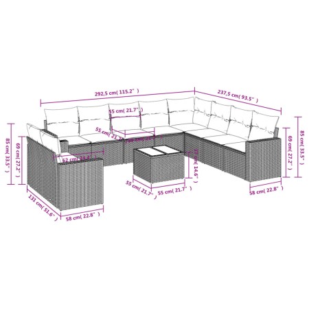 Set de sofás de jardín 11pzas con cojines ratán sintético beige de , Sofás modulares de exterior - Ref: Foro24-3251516, Preci...