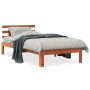 Bed frame with wax brown pine wood headboard 100x200 cm by , Beds and slatted bases - Ref: Foro24-844272, Price: 76,25 €, Dis...