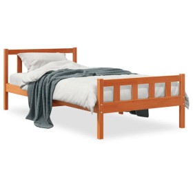 Estructura cama con cabecero madera pino marrón cera 75x190 cm de , Camas y somieres - Ref: Foro24-844389, Precio: 69,55 €, D...