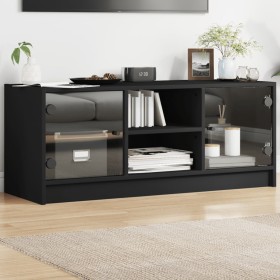 TV stand with black glass doors 102x37x42 cm by , TV Furniture - Ref: Foro24-836372, Price: 73,99 €, Discount: %