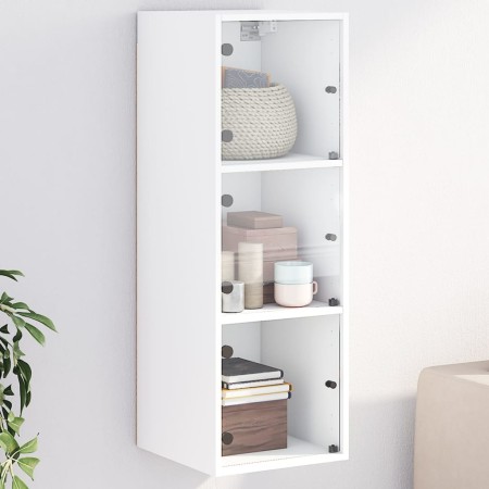 Mueble de pared con puertas de vidrio blanco 35x37x100 cm de , Taquillas y armarios de almacenamiento - Ref: Foro24-836483, P...