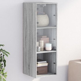 Wall-mounted furniture with gray Sonoma glass doors 35x37x100 cm by , Lockers and storage cabinets - Ref: Foro24-836488, Pric...