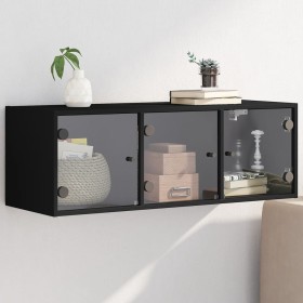 Wall-mounted furniture with black glass doors 102x37x35 cm by , Lockers and storage cabinets - Ref: Foro24-836512, Price: 85,...