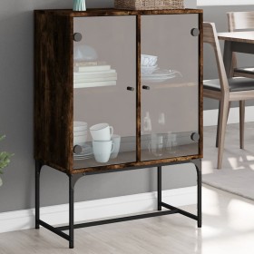 Auxiliary cabinet with smoked oak glass doors 69x37x100 cm by , Sideboards - Ref: Foro24-836550, Price: 70,05 €, Discount: %