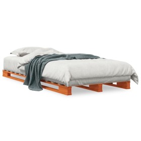 Solid wax brown pine wood pallet bed 90x200 cm by , Beds and slatted bases - Ref: Foro24-844452, Price: 118,04 €, Discount: %