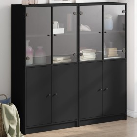 Engineered wood bookcase with black doors 136x37x142 cm by , Bookcases and shelves - Ref: Foro24-3206525, Price: 266,30 €, Di...