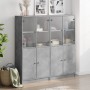 Estantería con puertas madera de ingeniería gris 136x37x142 cm de , Librerías y estanterías - Ref: Foro24-3206527, Precio: 28...