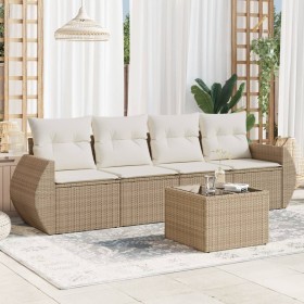 Garden sofa set with cushions 5 pieces beige synthetic rattan by , Garden sets - Ref: Foro24-3221087, Price: 442,94 €, Discou...